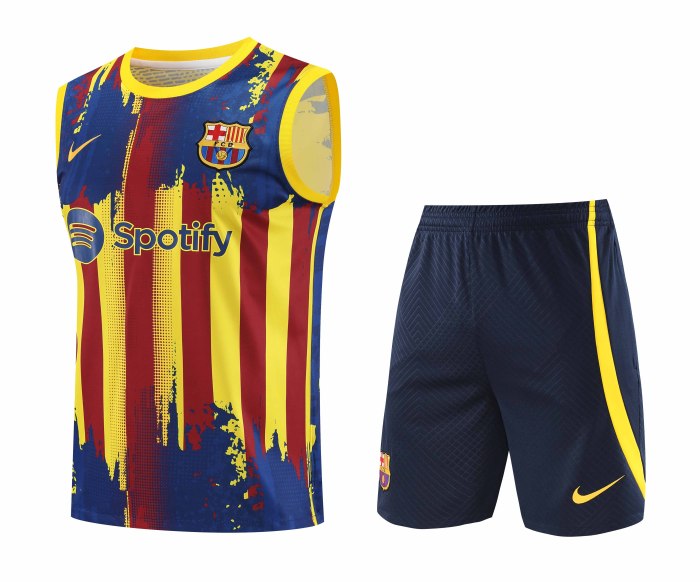 Adult Kit 23-24 Barcelona Yellow Sleeveless Training set Football shirt + short