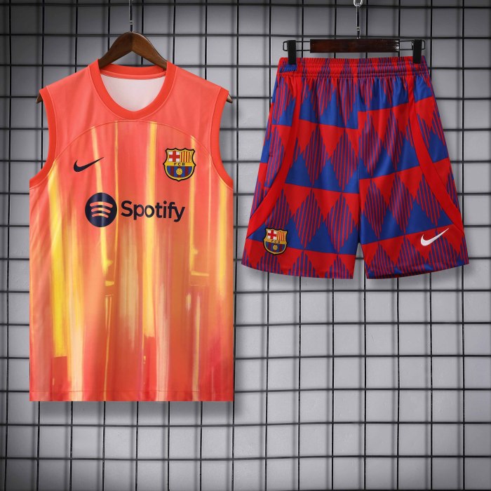 Adult Kit 23-24 Barcelona Orange Sleeveless Training set Football shirt + short