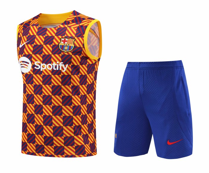 Adult Kit 23-24 Barcelona Yellow Sleeveless Training set Football shirt + short