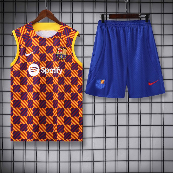 Adult Kit 23-24 Barcelona Yellow Sleeveless Training set Football shirt + short