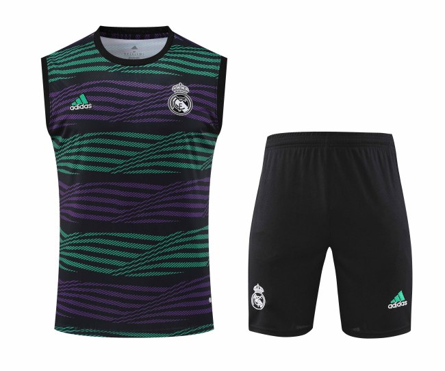 Adult Kit 23-24 Real Madrid Dark green Sleeveless Training set Football shirt + short
