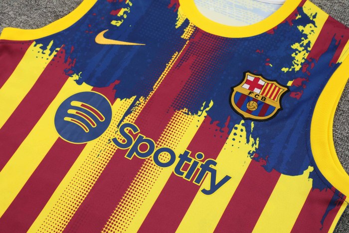 Adult Kit 23-24 Barcelona Yellow Sleeveless Training set Football shirt + short