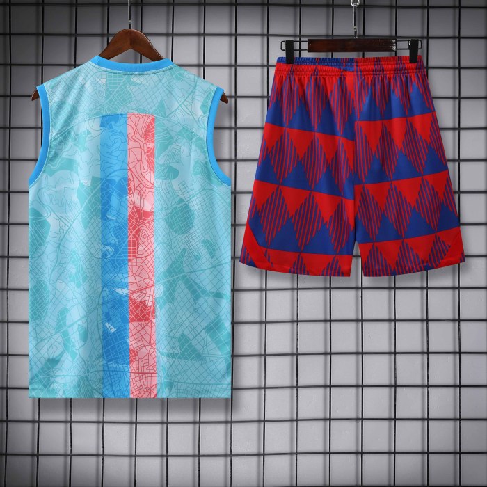 Adult Kit 23-24 Barcelona Light blue Sleeveless Training set Football shirt + short