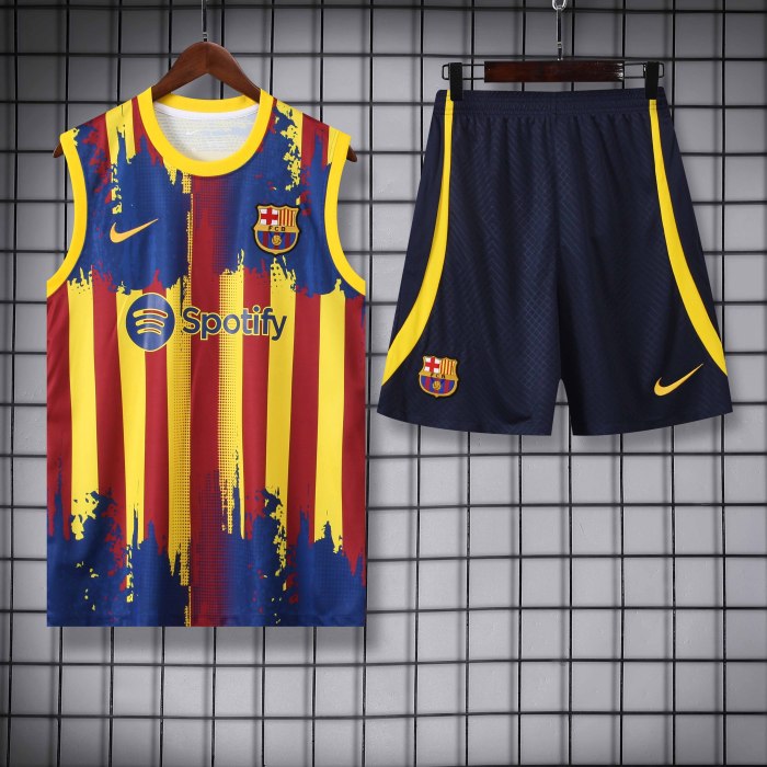 Adult Kit 23-24 Barcelona Yellow Sleeveless Training set Football shirt + short