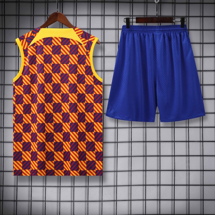 Adult Kit 23-24 Barcelona Yellow Sleeveless Training set Football shirt + short