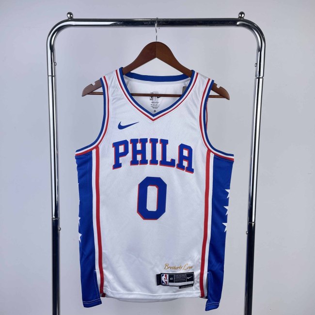 Heat Transfer 2023 Philadelphia 76ers Tyrese Maxey Home White Jersey