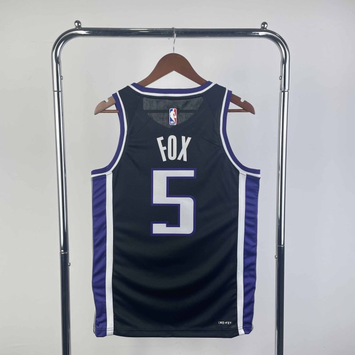 Heat Transfer 2024 Sacramento Kings De'Aaron Fox Away Black Jersey