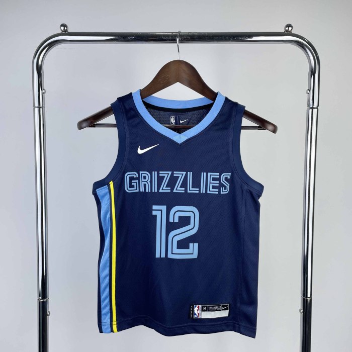 Copy KIDS Heat Transfer 2023 Memphis Grizzlies Ja Morant Navy blue Jersey
