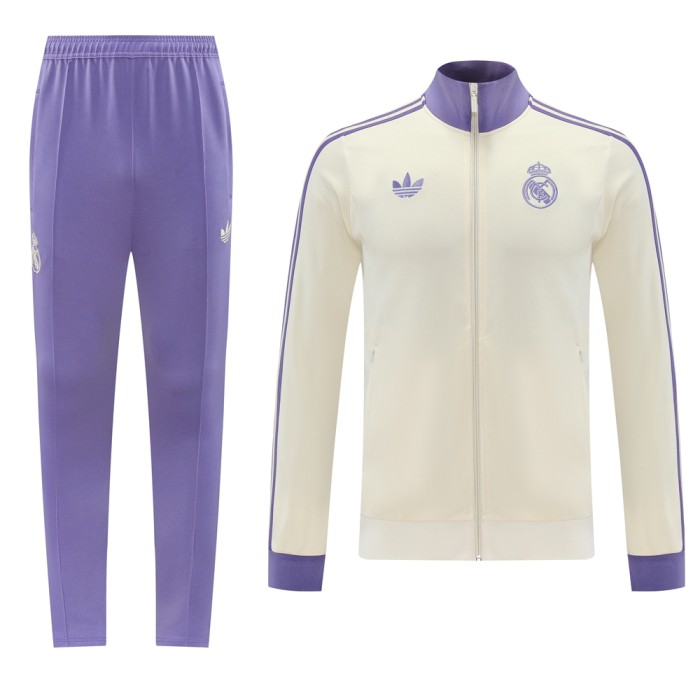 24/25 Real Madrid Light White/Purple Full Zipper Jacket +Long Pants
