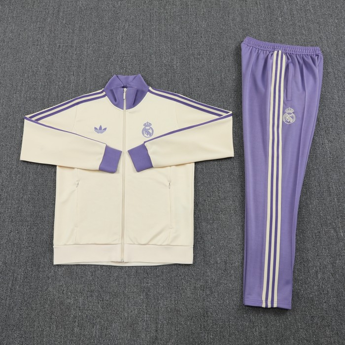 24/25 Real Madrid Light White/Purple Full Zipper Jacket +Long Pants