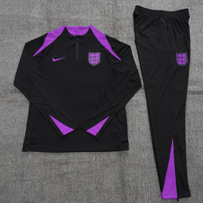 2025 England Black/Purple Half Zipper Training Tracksuit +Pants