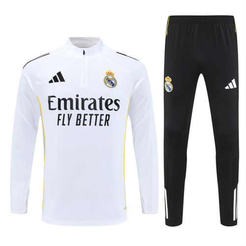 25/26 Real Madrid White Half Zipper Training Tracksuit +Pants