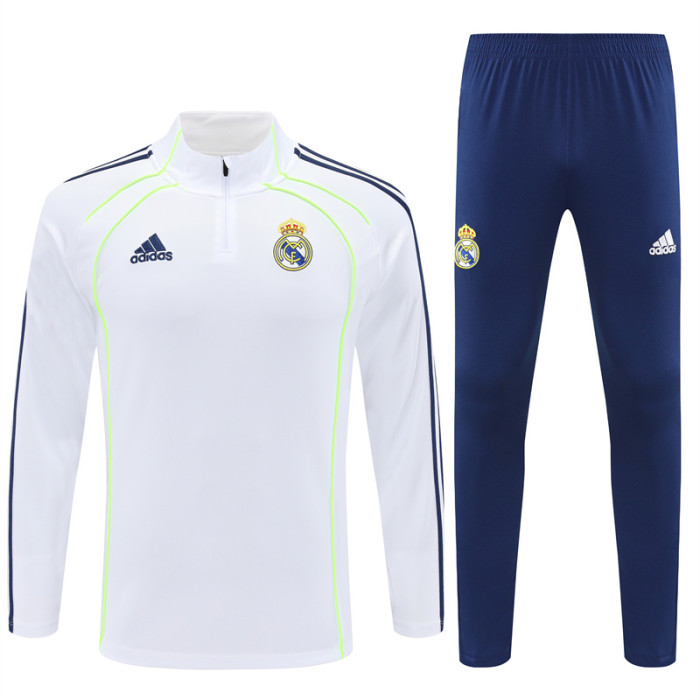 25/26 Real Madrid White retro version Half Zipper Training Tracksuit +Pants