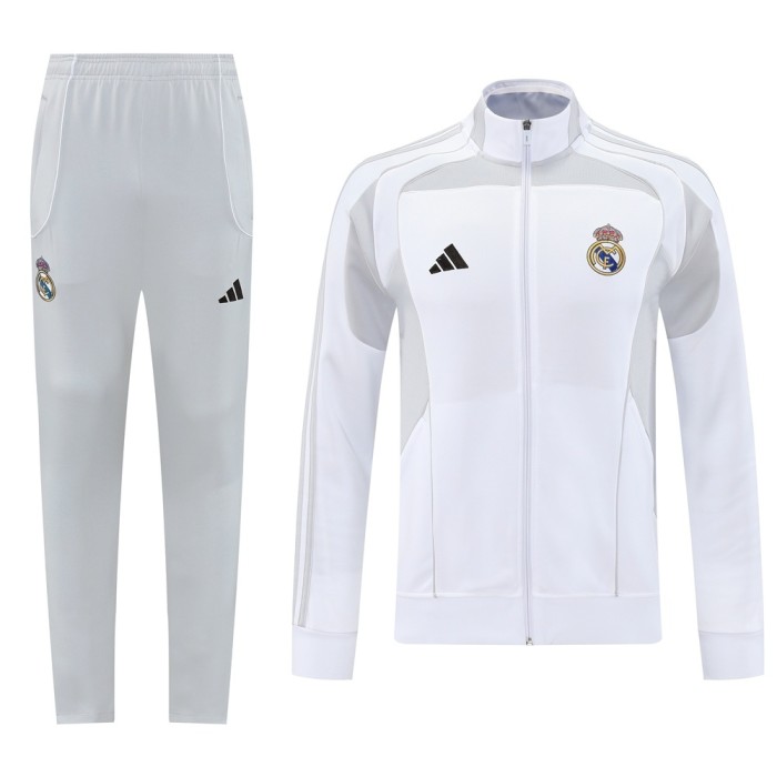 25/26 Real Madrid White/Grey Full Zipper Jacket +Long Pants