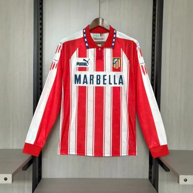 Long Sleeves Atletico Madrid 1994-95 Home Retro Soccer Jersey- Fan Version