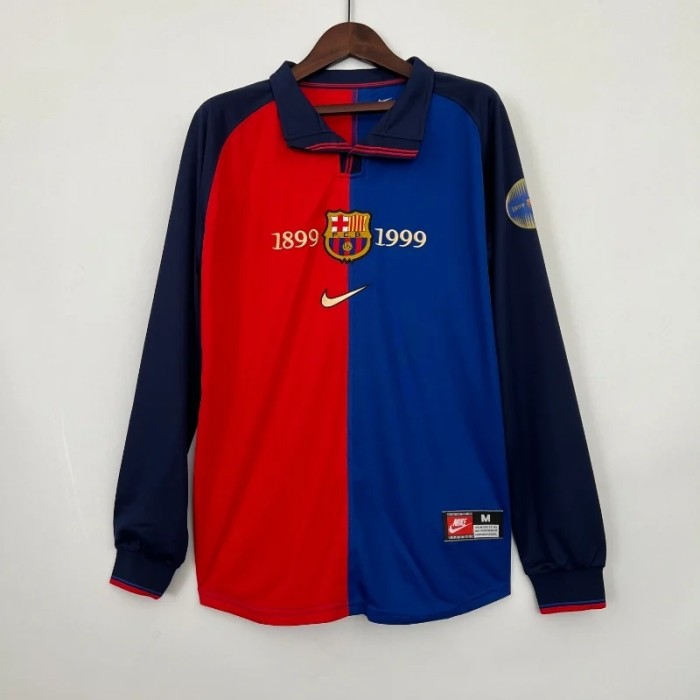 Long Sleeves Barcelona 100th Anniversary Home Retro Soccer Jersey- Fan Version