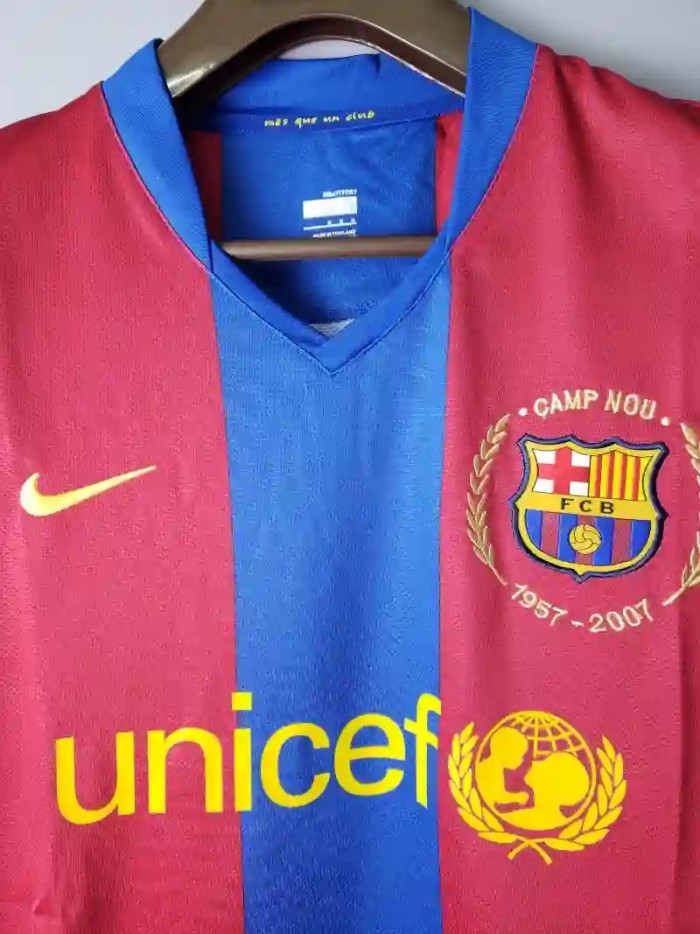 Long Sleeves Barcelona 2007-08 Home Retro Soccer Jersey- Fan Version