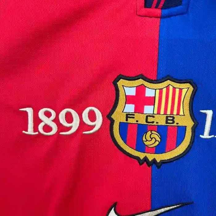 Long Sleeves Barcelona 100th Anniversary Home Retro Soccer Jersey- Fan Version