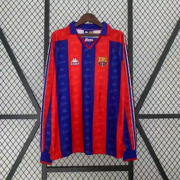 Long Sleeves Barcelona 1996-97 Home Retro Soccer Jersey- Fan Version