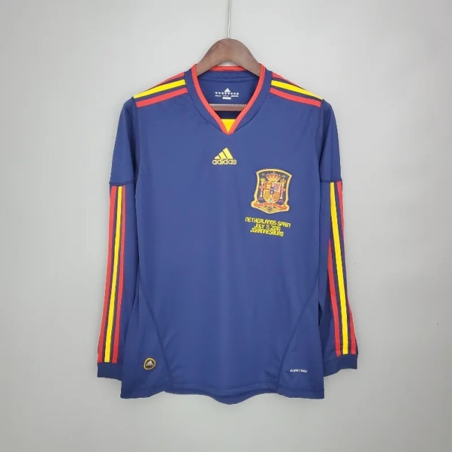 Long Sleeves Spain 2010 Away Retro Soccer Jersey - Fan Version