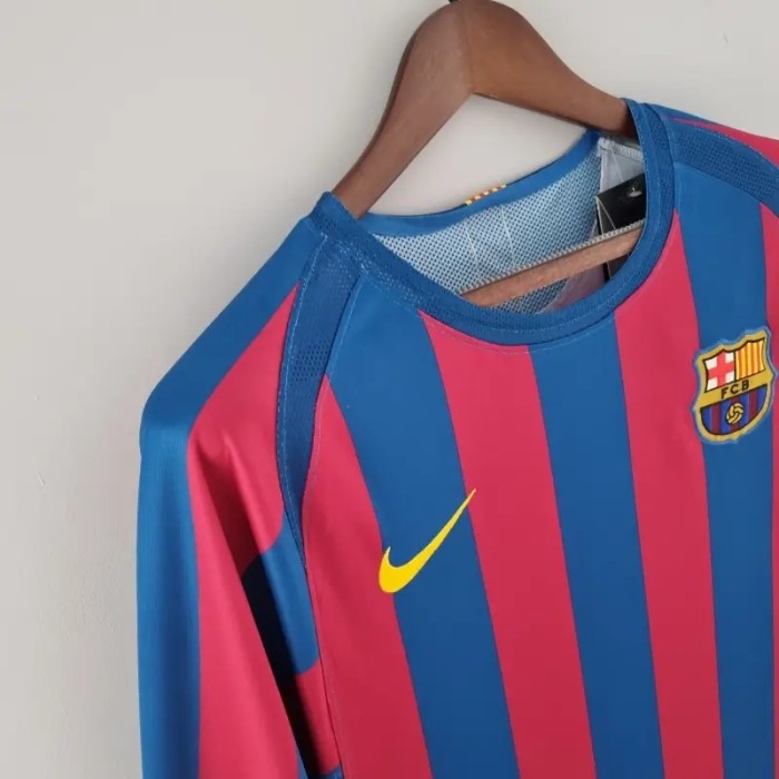 Long Sleeves Barcelona 2005-06 Home Retro Soccer Jersey- Fan Version