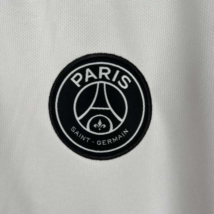 Long Sleeve  PSG 2018-19 Paris Saint Germain White Retro Soccer Jersey  - Fan Version