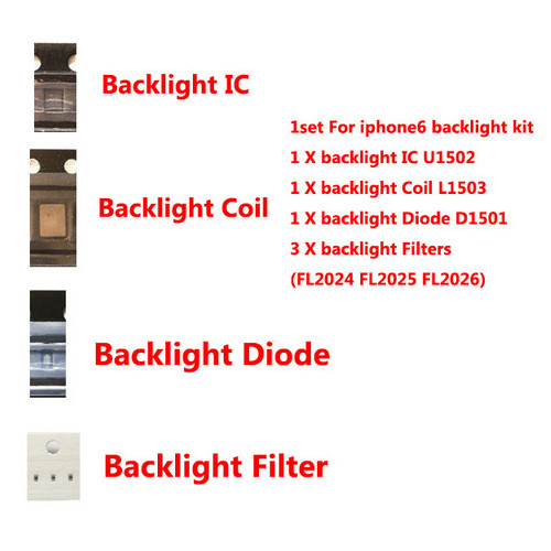 6pcs/set Backlight solutions Kit IC U1502 +coil L1503 +diode D1501 for iPhone 6 6plus