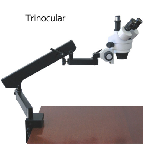 Professional Trinocular Stereo Zoom Microscope WH10x Eyepieces 3.5X-45X Magnification 0.7X-4.5X Zoom Objective Ambient Lighting Clamping Articulating Arm Stand Includes 0.5X Barlow Lens