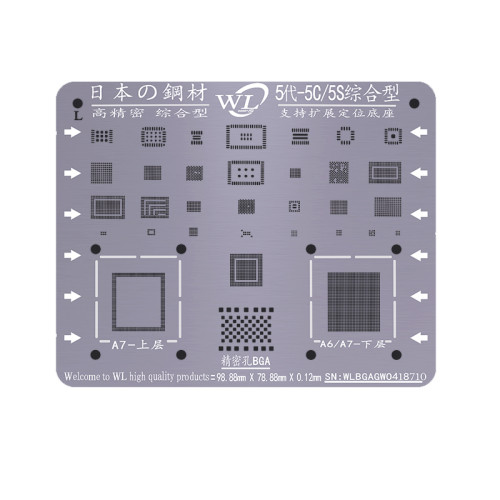 WL Universal BGA Reballing Stencil Kit 0.12mm Thickness Tin Mesh Solder Template for iPhone 11 XSMAX XS XR X 8 8P 7P 7 6P 6 5 5S