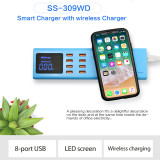 SS-309WD Wireless Charger 8 USB Ports Charger 5V 1A Digital Display Charging Port for iPhone iPad Samsung Huawei Xiaomi Etc