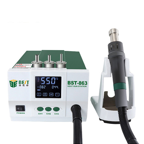 BST-863 Lead-Free Thermostatic Heat Gun Soldering Station 1200W Intelligent LCD Digital Display Rework Station For Phone Repair