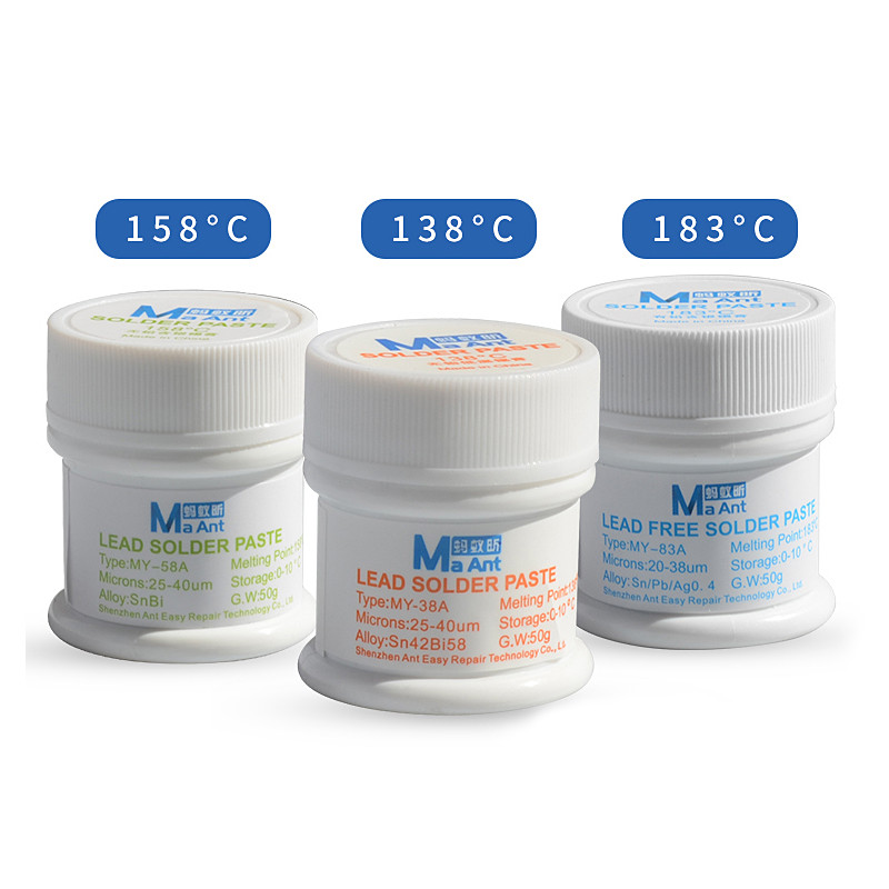 US$ 2.27 - MaAnt lead free solder paste 138/158/183 degree 50G -  www.phonefixparts.com
