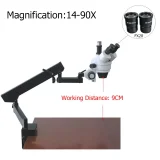 Professional Trinocular Stereo Zoom Microscope WH10x Eyepieces 3.5X-45X Magnification 0.7X-4.5X Zoom Objective Ambient Lighting Clamping Articulating Arm Stand Includes 0.5X Barlow Lens