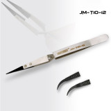 Jakemy JM-T10-12 Stainless Steel Precision Anti-static ESD Tweezers with Curved & Straight Plastic Tip