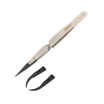 Jakemy JM-T10-12 Stainless Steel Precision Anti-static ESD Tweezers with Curved & Straight Plastic Tip