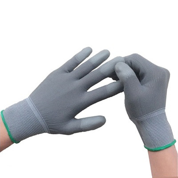 Gloves, labor insurance, wear-resistant working women, small finger head with rubber gloves, finger coated PU rubber coated palm white gloves, 12 pairs per pack for sale