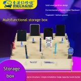Mechanic Wooden Desktop Mobile Phone Stationery Multi Grid Storage Solid Wood Large Capacity Finishing Box Organizer