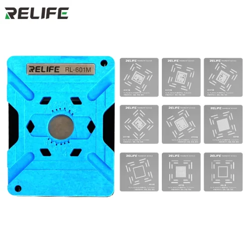 RELIFE RL-601M 7 in 1 IC CPU Reballing Stencil Platform Tin Template Fixture for A8 A9 A10 A11 A12 A13 A14 A15 Positioning Repair