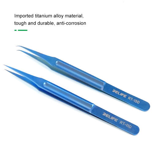 Relife RT-11D 15D Precision Tweezers Ultra Lightweight Jumping Wire High Hardness Non-Magnetic Tin Points Repair Tools
