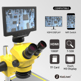 KAI LI WEI 16MP Microscopio Camera 7-50X Simul-Focal Trinocular Stereo Microscope with 0.5Xctv Soldering PCB Jewelry Repair Kit
