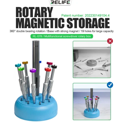 RELIFE RL-078/RL-078A Multi-function Screwdriver Storage Box Rotating Box Large Capacity Can Rotate Screwdriver 360° to Add Magnetism