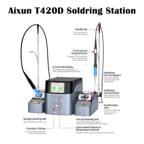 Aixun T420D Smart Double Welding Station With T210 T115 T245 Soldering Handle Soldering Iron Station for Phone BGA PCB Repair
