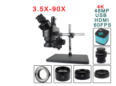 48MP HDMI-Compatible USB Microscopio Camera 3.5X-90X Simul-Focal Trinocular Stereo Microscope Soldering PCB Repair Kit