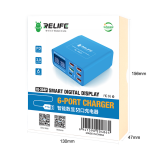 RELIFE RL-304N 87W PD+QC 3.0 USB Charger with LCD Display 6 Ports Desktop Mobile Phone Charger Smart Fast Charging for Tablet PC