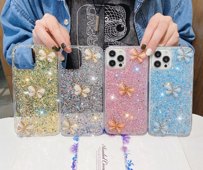 Gradient Glitter Rhinestone Butterfly Epoxy Transparent Soft Shell Phone Case for iphone