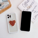 Love mirror acrylic material pearl chain trim protective phone case for iphone