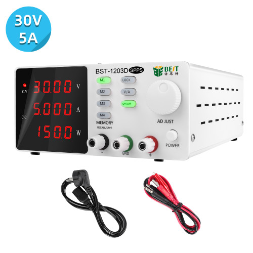 BST-1203D SPPS 30V 5A Triple Output with 4 Digits Display Variable Adjustable Linear Regulated DC Power Supply