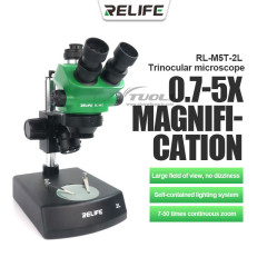 RELIFE RL-M5T-2L Trinocular Microscope Green/Black 7-50 times Zoom High-quality Lighting Device Adjustable Angle and Brightness