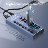 QIANLI MEGA-IDEA K367H 7-Port USB Hub with Corresponding Switch P605S 60W Digits Display Quick Charging Power Supply