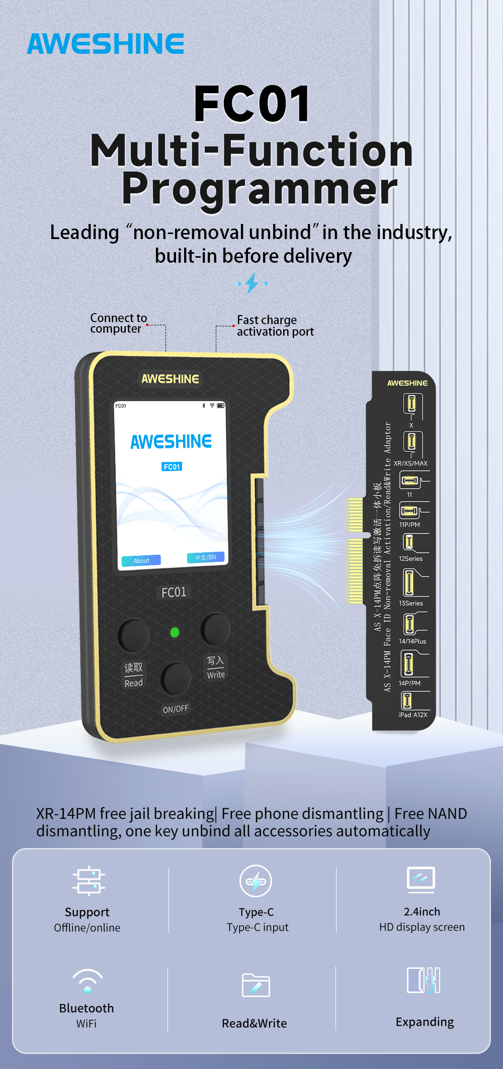 US$ 3.81 - AWESHINE FC01 Dot Matrix Battery Programmer For US$ 3.81 - AWESHINE FC01 Dot Matrix Battery Programmer For